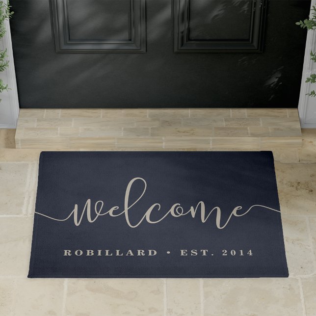 Warm Welcome | Modern Calligraphy Personalized Doormat (Creator Uploaded)