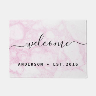 Warm Welcome Modern Calligraphy Personalized Doormat