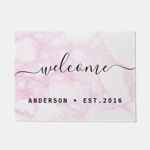 Warm Welcome  Modern Calligraphy Personalized Doormat