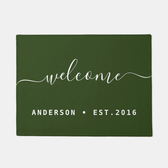 Warm Welcome | Modern Calligraphy Personalized Doormat (Front)