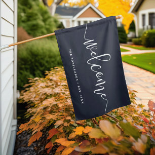 Warm Welcome Modern Calligraphy Personalized House Flag