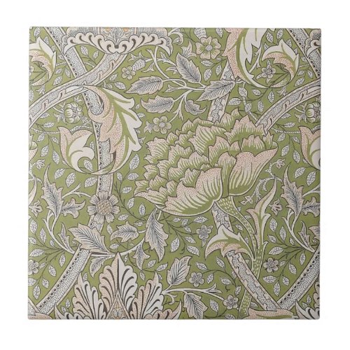 Warm Windrush Floral Flowers Olive Green Pink Gray Ceramic Tile