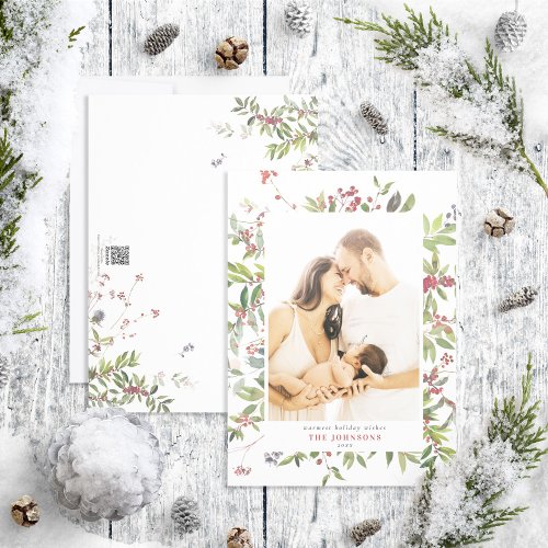 Warm Winter Berry Botanicals Photo Holiday Card