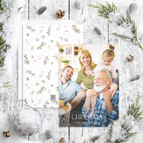 Warm Winter Berry Merry Christmas Script Photo Hol Holiday Card