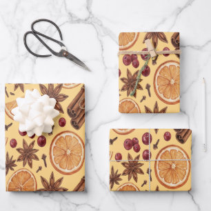 Warm Winter Citrus and Spice Christmas Wrapping Paper Sheets