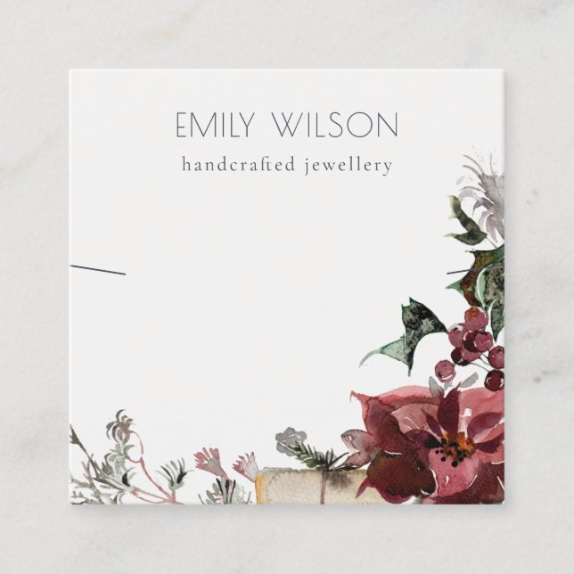 Warm Winter Festive Foliage Band Necklace Display Square Business Card (Front)