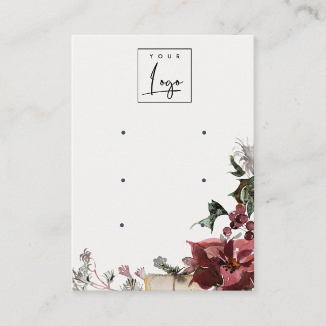 Warm Winter Festive Foliage Logo 3 Earring Display Business Card (Front)