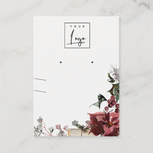 Warm Winter Festive Foliage Logo Earring Necklace Business Card (Front)