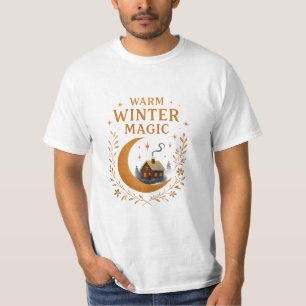 Warm Winter Magic Cozy Fantasy Moon & Cottage De T-Shirt