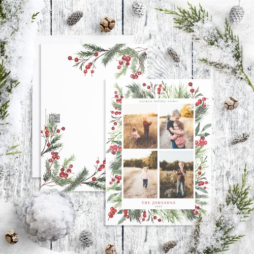 Warm Winter Pine Berry Natural Botanicals 4 Photo  Holiday Card