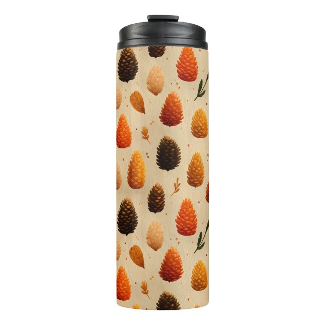 Warm Winter Pinecones Pattern Thermal Tumbler (Front)