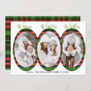 Warm Winter Wishes 3 Photo Collage Holiday Card