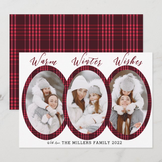 Warm Winter Wishes 3 Photo Collage  Holiday Card (Front/Back)