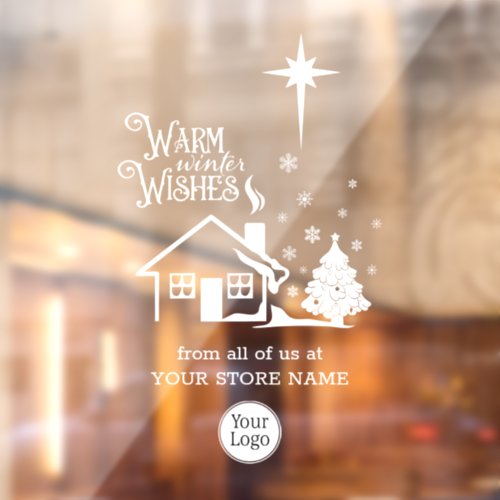 Warm Winter Wishes Christmas Logo Store Window Cling