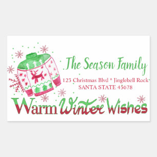 Warm Winter Wishes Christmas Sweater address Rectangular Sticker