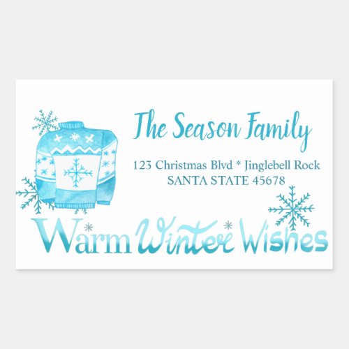 Warm Winter Wishes Christmas Sweater address Rectangular Sticker