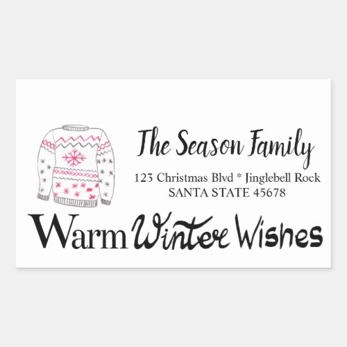Warm Winter Wishes Christmas Sweater address Rectangular Sticker
