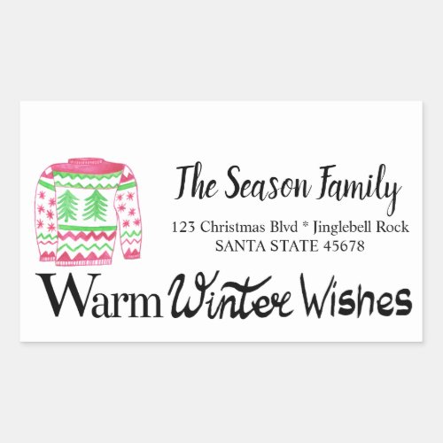 Warm Winter Wishes Christmas Sweater address Rectangular Sticker