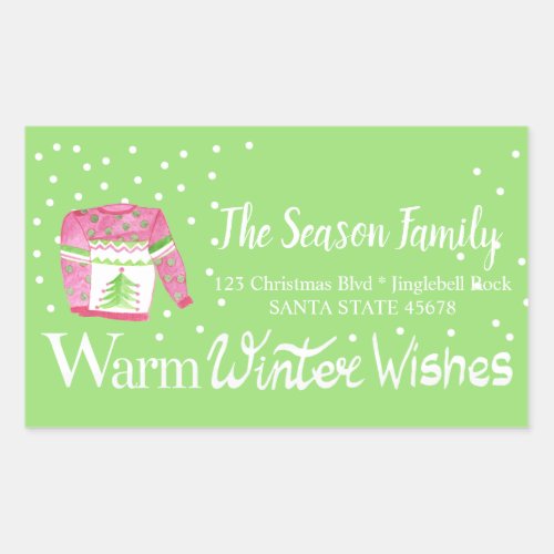 Warm Winter Wishes Christmas Sweater address Rectangular Sticker