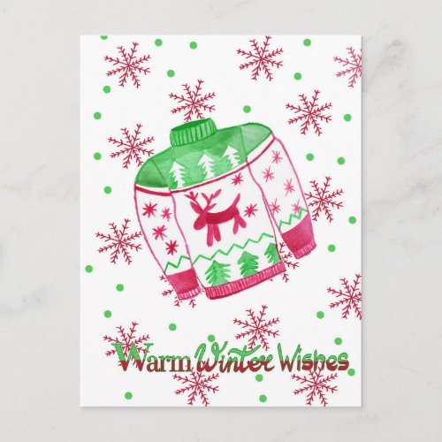 Warm Winter Wishes Christmas Sweater Postcard