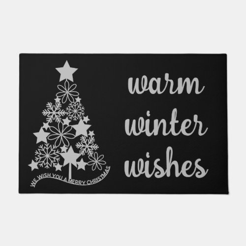 Warm Winter Wishes Christmas Tree Black Doormat