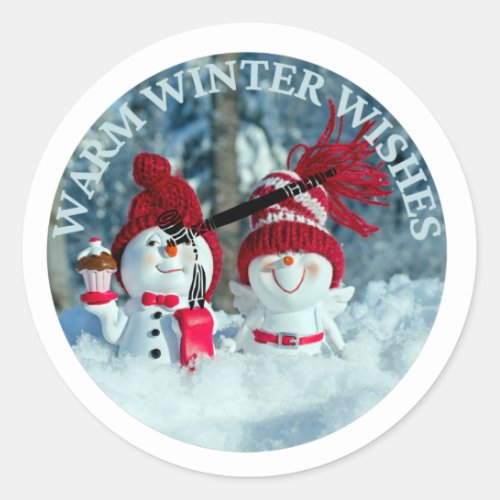 WARM WINTER WISHES CLASSIC ROUND STICKER