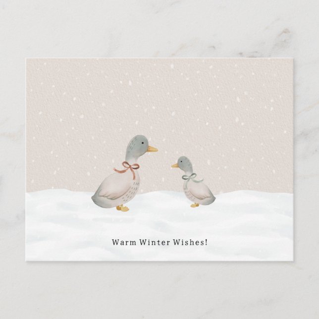 Warm Winter Wishes Cute Ducks In The Snow Card (Front)