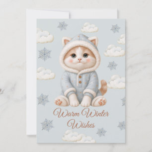 Warm Winter Wishes Cute Kitten Card