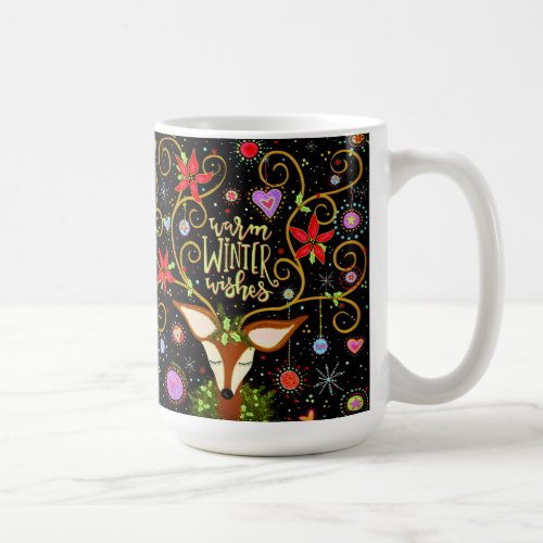 Warm Winter Wishes cute reindeer design Coffee Mug