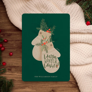 Warm Winter Wishes Festive Christmas Mittens Holiday Card