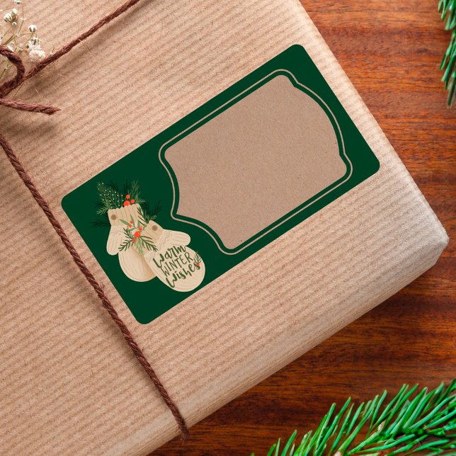 Warm Winter Wishes Festive Christmas Mittens Label (Warm Winter Wishes Festive Christmas Mittens Label)