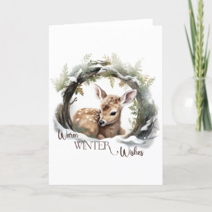 Warm Winter Wishes Holiday Deer BLANK Card