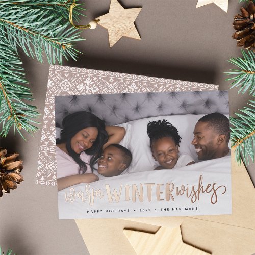 Warm Winter Wishes  Horizontal Photo Foil Holiday Card