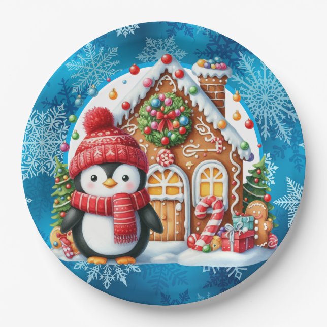 Warm Winter Wishes Penguin  Paper Plates (Front)