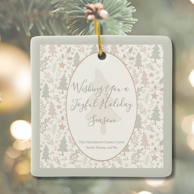 Warm Winter Wishes –Personalized Holiday Ornament (Soft Botanical Personalized Holiday Ornament)