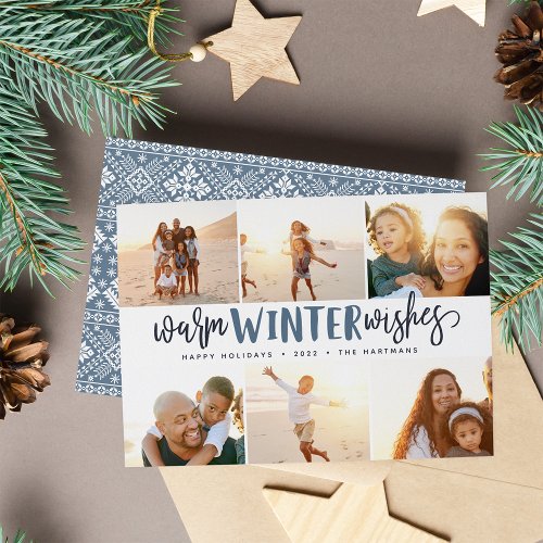 Warm Winter Wishes  Photo Collage Holiday Card