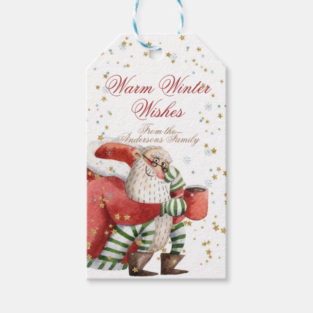 Warm Winter Wishes Santa Claus Gift Tag Matte (Front)