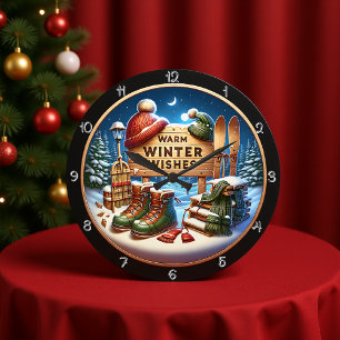 Warm Winter Wishes Scene Large Clock