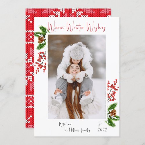 Warm Winter Wishes Single Photo  Holiday Card