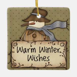 Warm Winter Wishes Snowman Ceramic Ornament