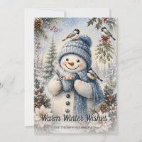 Warm Winter Wishes Snowman Hot Cocoa Watercolor 