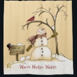 Warm Winter Wishes Snowman Red Bird Sleigh Rides Shower Curtain<br><div class="desc">A perfect addition to your home for the holidays. A cute whimsical snowman is selling sleigh rides while a red bird watches from a winter tree. Hoping you all have Warm Winter Wishes</div>