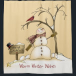 Warm Winter Wishes Snowman Red Bird Sleigh Rides Shower Curtain<br><div class="desc">A perfect addition to your home for the holidays. A cute whimsical snowman is selling sleigh rides while a red bird watches from a winter tree. Hoping you all have Warm Winter Wishes</div>