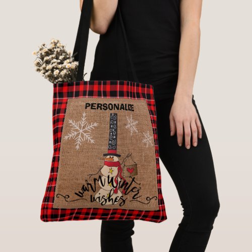 Warm Winter Wishes _ Snowman Tote Bag