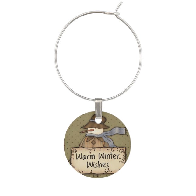 Warm Winter Wishes Snowman Wine Charm (Front)