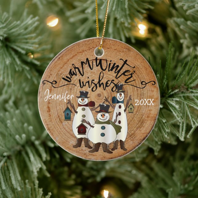 Warm Winter Wishes - Snowmen Ceramic Ornament (Tree)