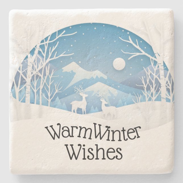 Warm Winter Wishes Stone Coaster (Front)