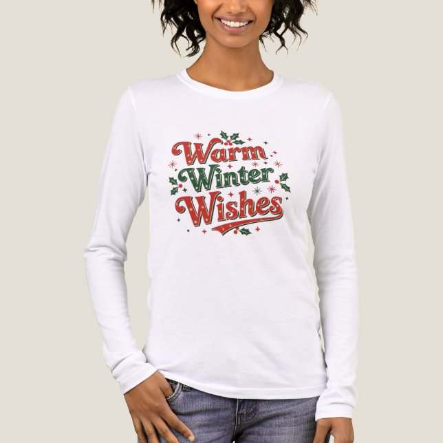 Warm winter wishesminimal chic Santa christmas tee (Front)