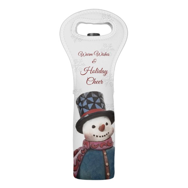 "Warm Wishes and Holiday Cheer" Snowman  Wine Bag (Front)