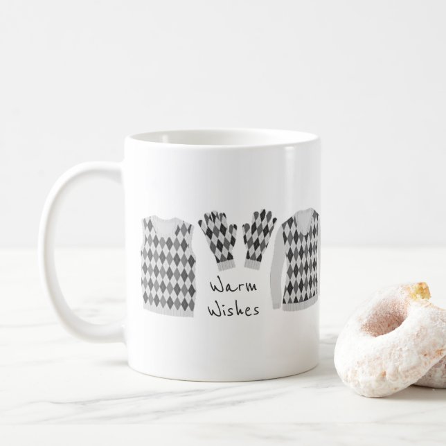 Warm Wishes Argyle Pattern Items Mug - Gray (With Donut)